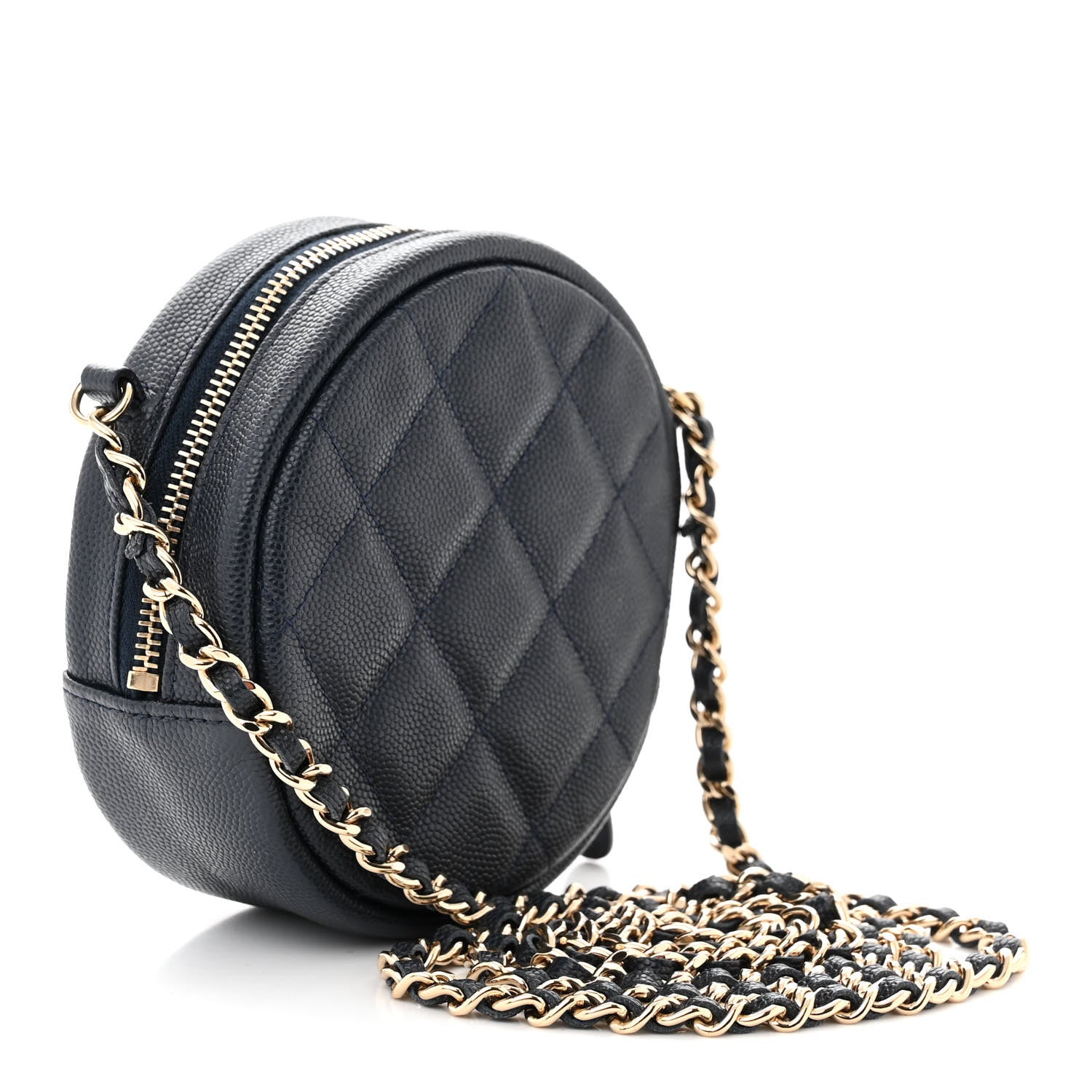 Chanel Caviar Quilted Round Clutch With Chain Navy 3 of 10