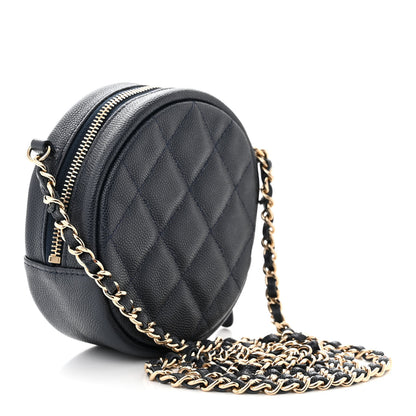 Chanel Caviar Quilted Round Clutch With Chain Navy 3 of 10