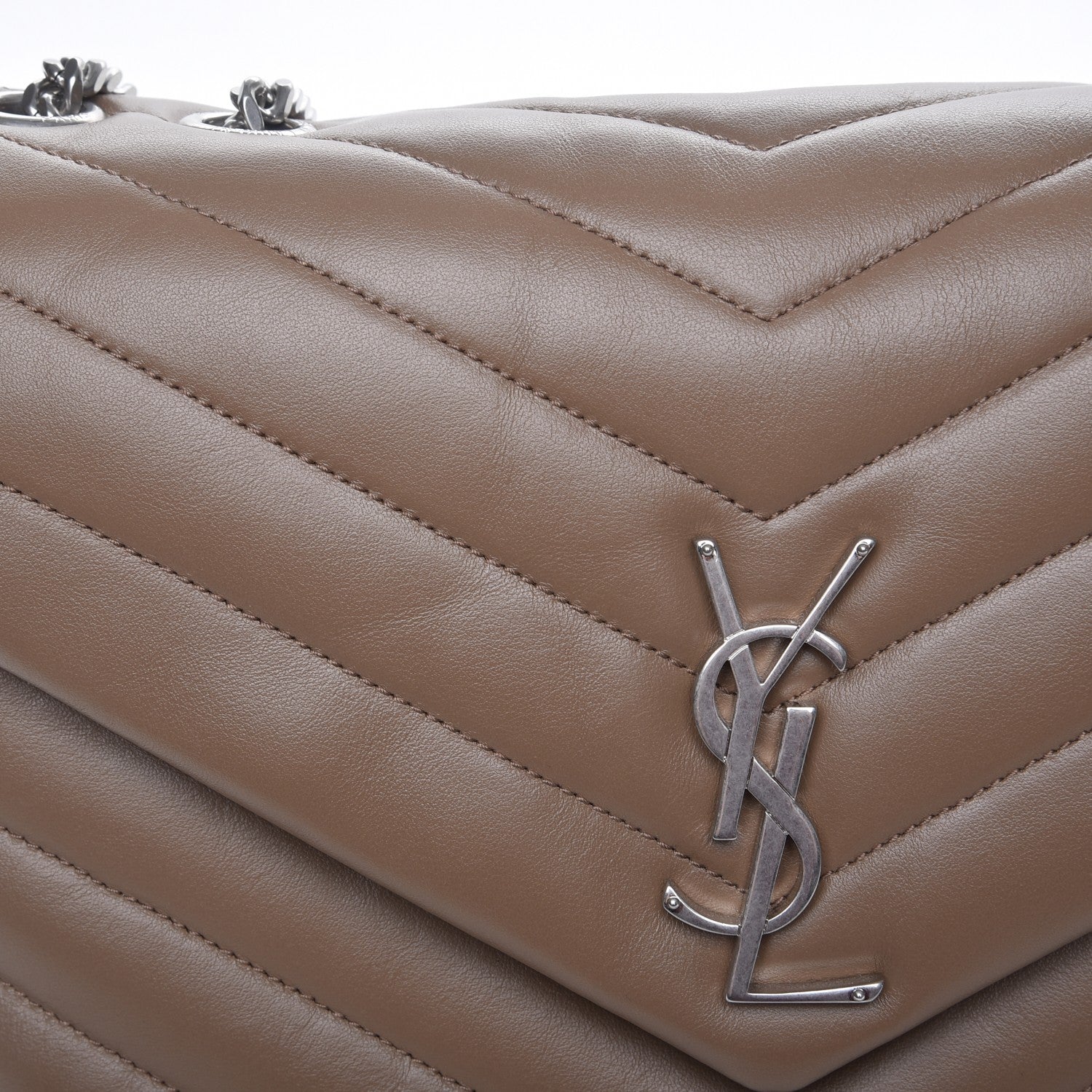 Saint Laurent Calfskin Y Quilted Monogram Medium Loulou Chain Satchel Desert Storm 8 of 9