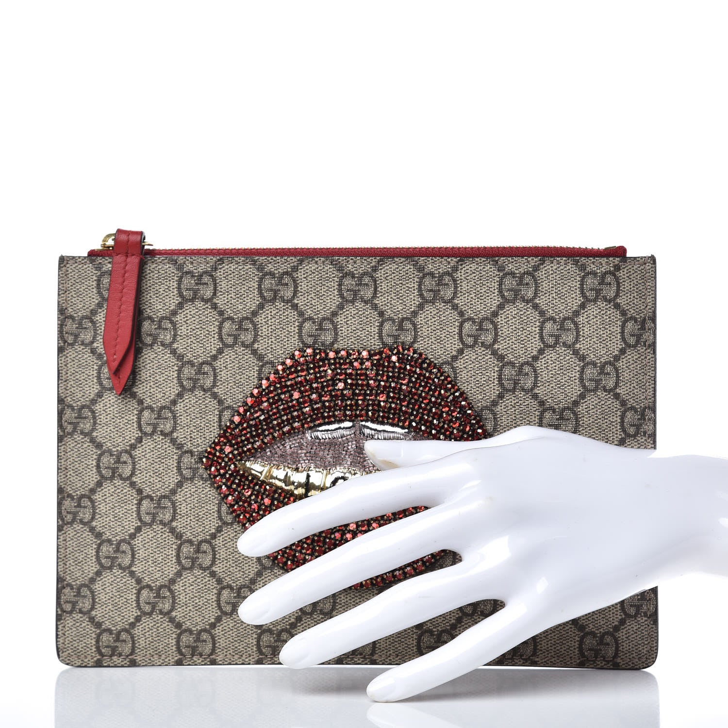 Gucci GG Supreme Monogram Merveilles Lips Zip Pouch Hibiscus Red 2 of 9