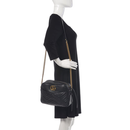 Gucci Calfskin Matelasse Medium GG Marmont Chain Shoulder Bag Black 3 of 27