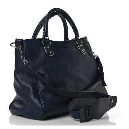 Balenciaga Chevre Silver Metallic Edge Hardware Velo Bleu Nuit Dark Sea 2 of 8