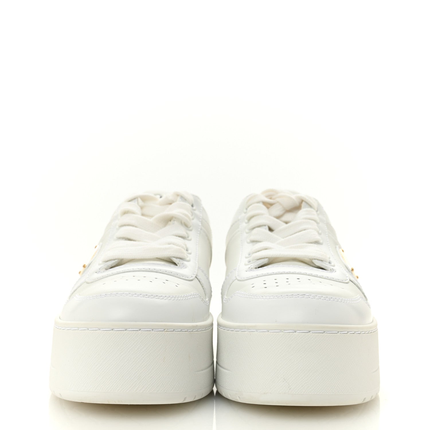 Prada Vitello Rois Triangle Womens Downtown Platform Low Top Sneakers 37 White 3 of 11