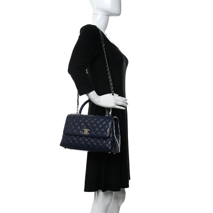Chanel Caviar Lizard Embossed Quilted Small Coco Handle Flap Navy Blue 2 of 10