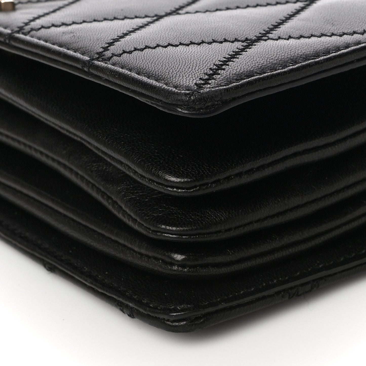 Lambskin Diamond Quilted Monogram Angie Chain Bag Black