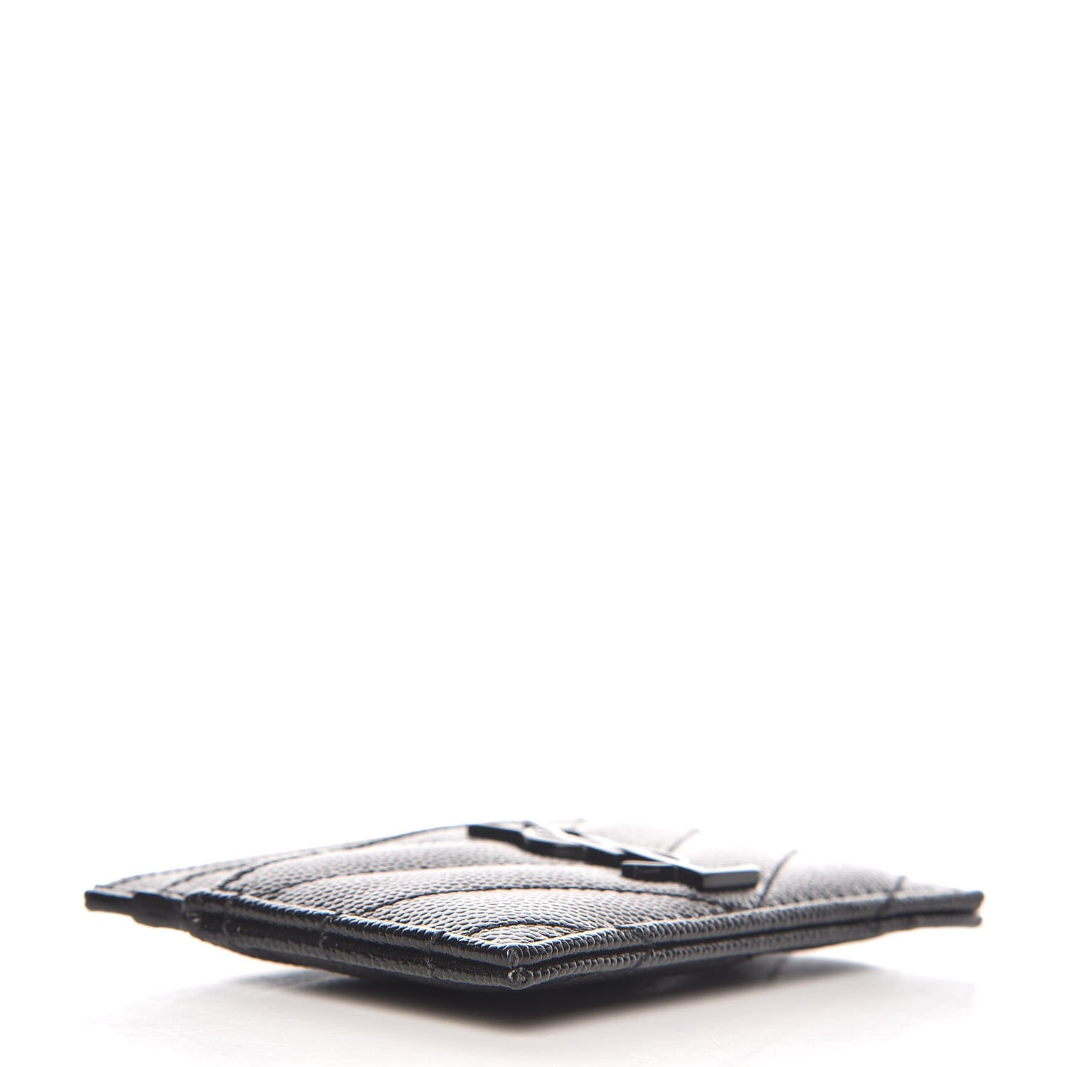 Saint Laurent Grain De Poudre Matelasse Chevron Monogram Credit Card Case Black 4 of 8