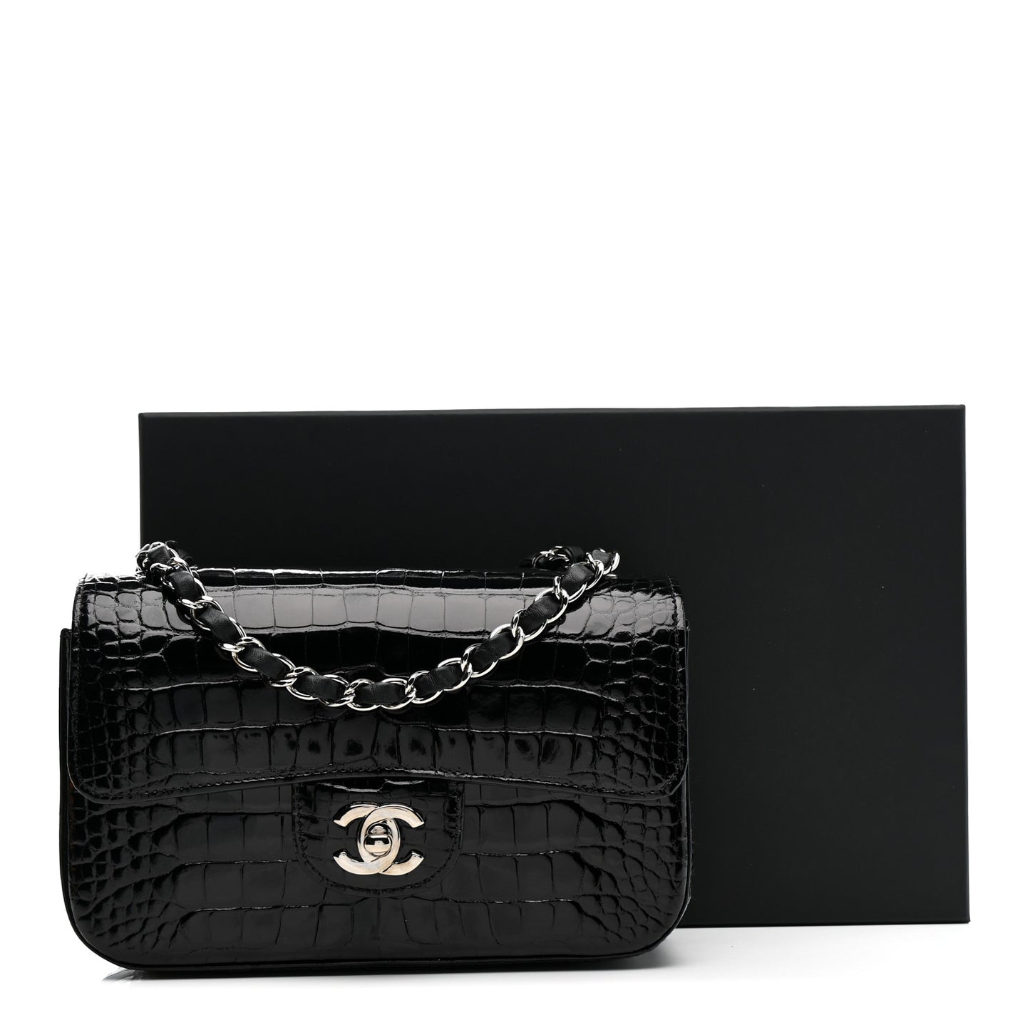 Shiny Alligator Mini Rectangular Flap Black