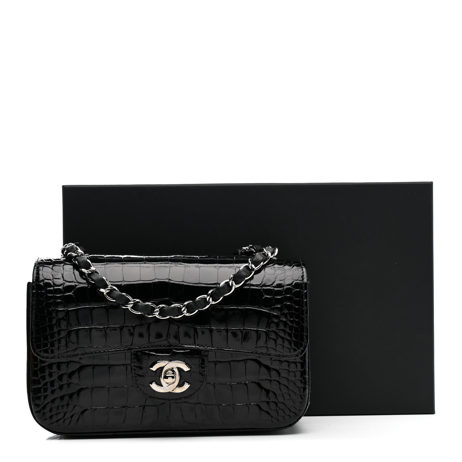 Chanel Shiny Alligator Mini Rectangular Flap Black 11 of 11