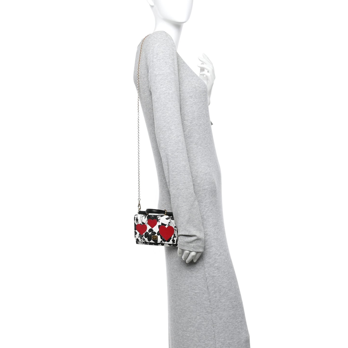Dauphine Floral Print Hearts Mini Miss Sicily Chain Phone Case Wallet White Black