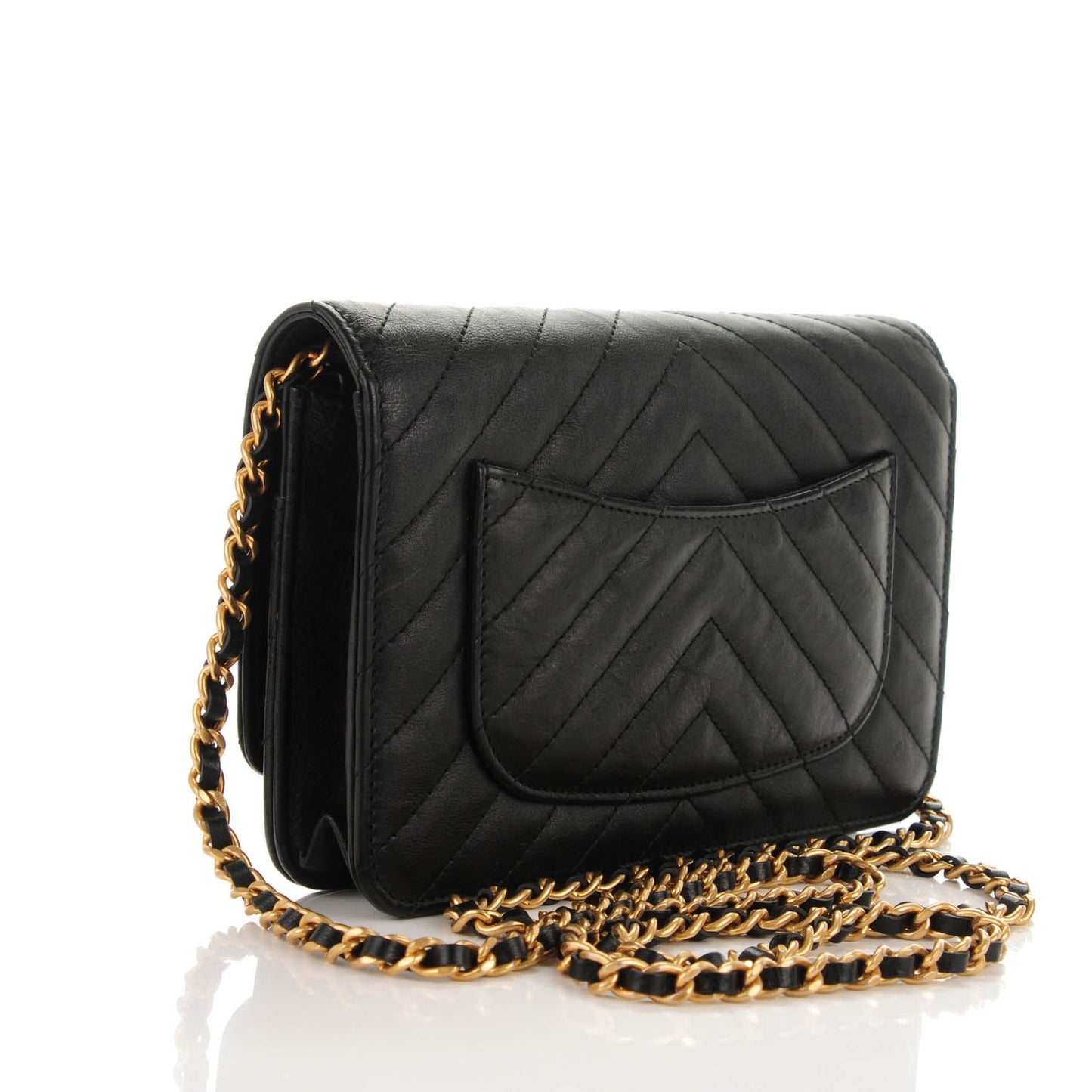 Calfskin Chevron Wallet On Chain WOC Black