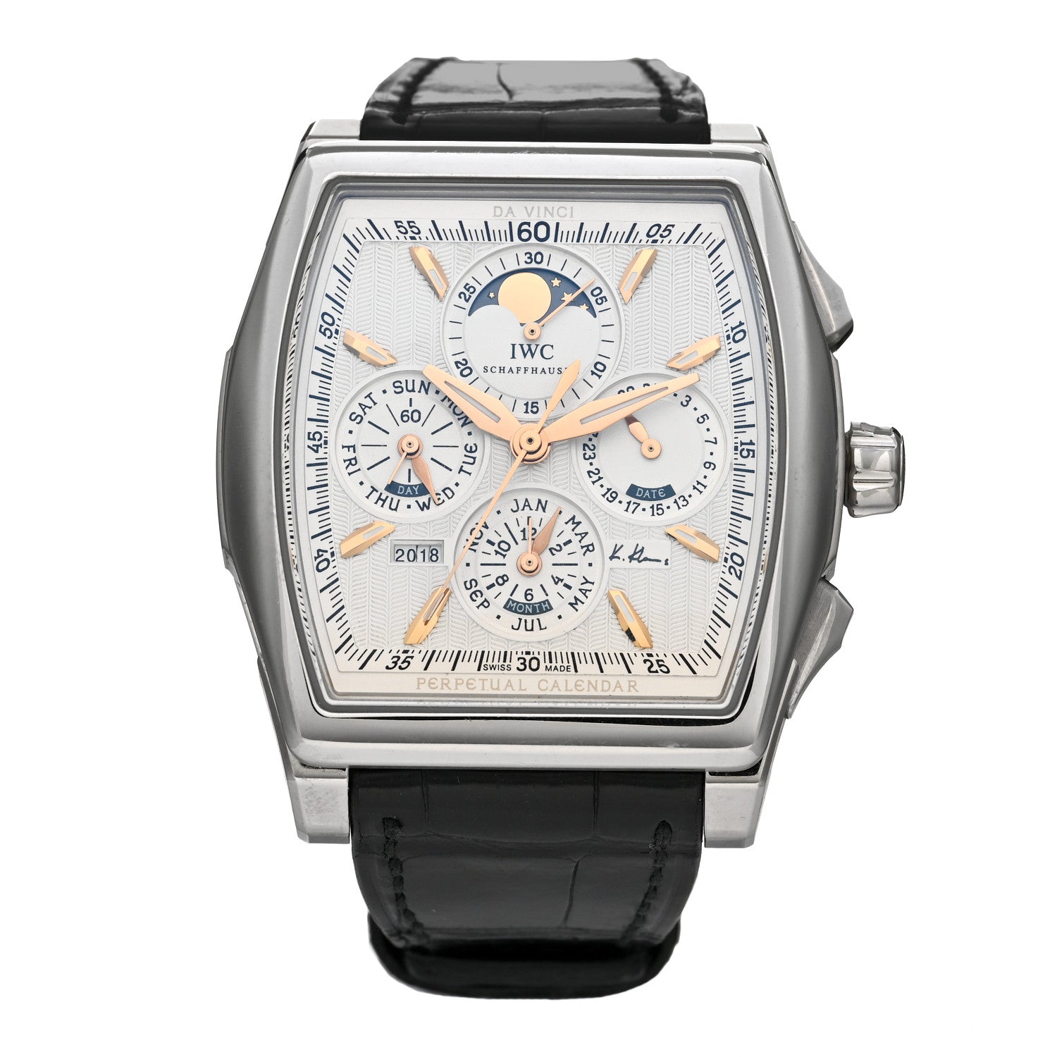 IWC Stainless Steel Alligator 43mm Da Vinci Kurt Klaus Limited Edition Chronograph Automatic Watch Black IW376204 1 of 4