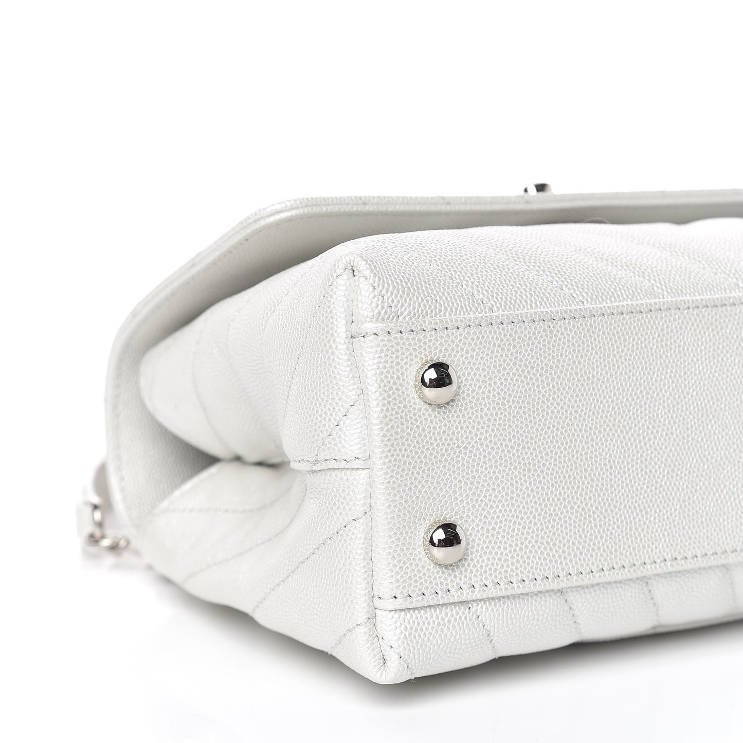 Iridescent Caviar Chevron Quilted Mini Coco Handle Flap White