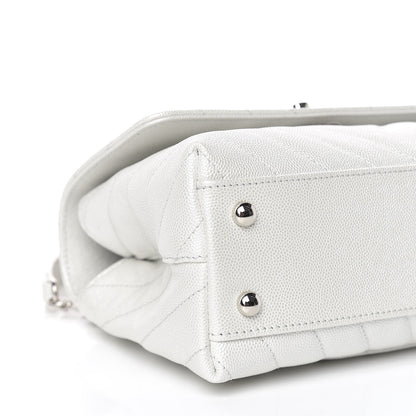 Chanel Iridescent Caviar Chevron Quilted Mini Coco Handle Flap White 6 of 12