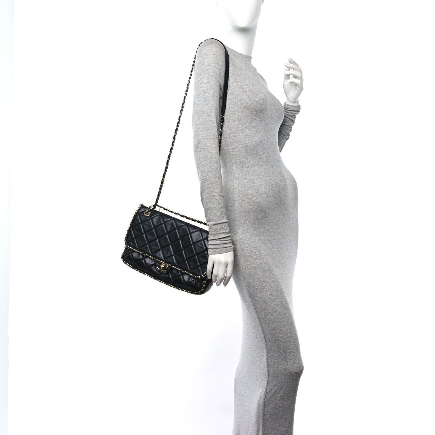 Chanel Crumpled Calfskin Quilted Large Chain All Over Flap Bag Black 2 of 11