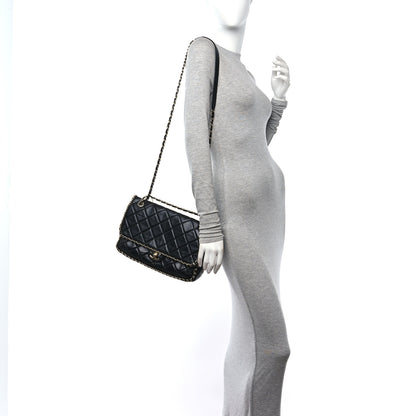 Chanel Crumpled Calfskin Quilted Large Chain All Over Flap Bag Black 2 of 11