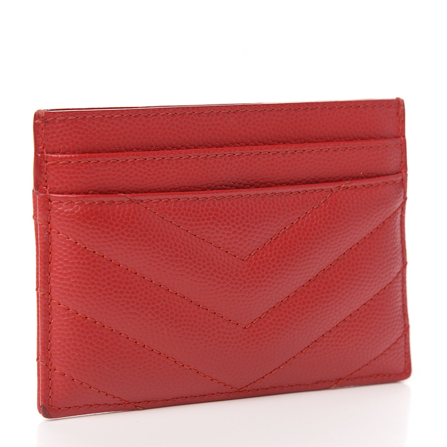 Saint Laurent Grain De Poudre Matelasse Chevron Monogram Credit Card Case New Red 2 of 9