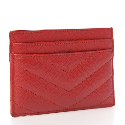 Saint Laurent Grain De Poudre Matelasse Chevron Monogram Credit Card Case New Red 2 of 9