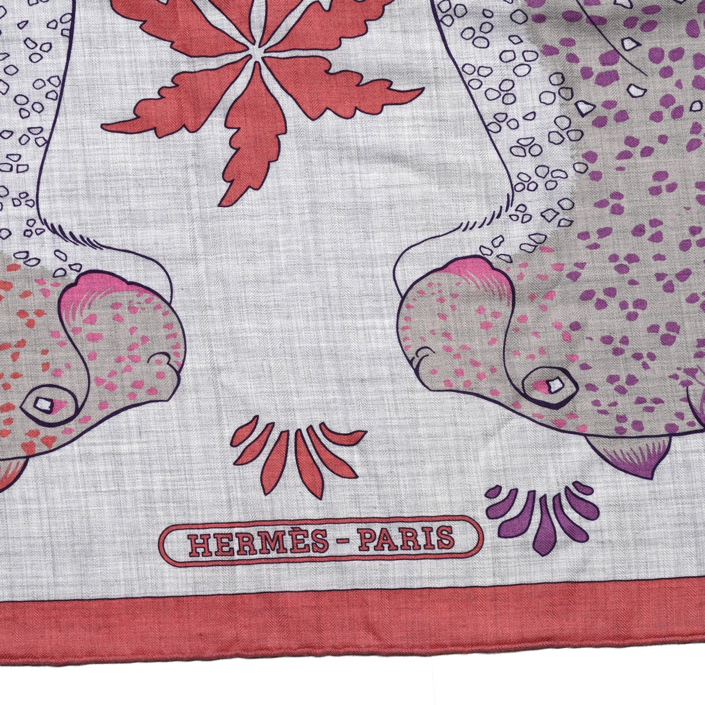 Cashmere Silk Les Leopards Shawl 140 Gris Chine Rose Or