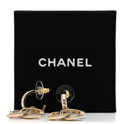 Chanel Metal Crystal Studded CC Hoop Drop Earrings Gold 5 of 5