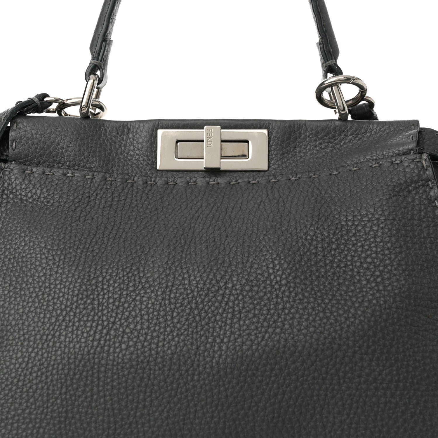Fendi Cuoio Romano Selleria Bi-Color Medium Peekaboo Iconic Satchel Asfalto Latte 8 of 24