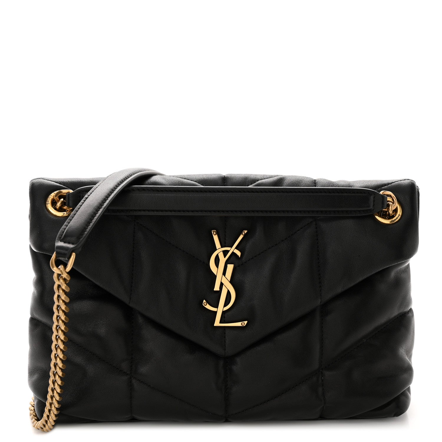 Saint Laurent Lambskin Quilted Small Loulou Puffer Monogram Chain Satchel Black 1 of 11