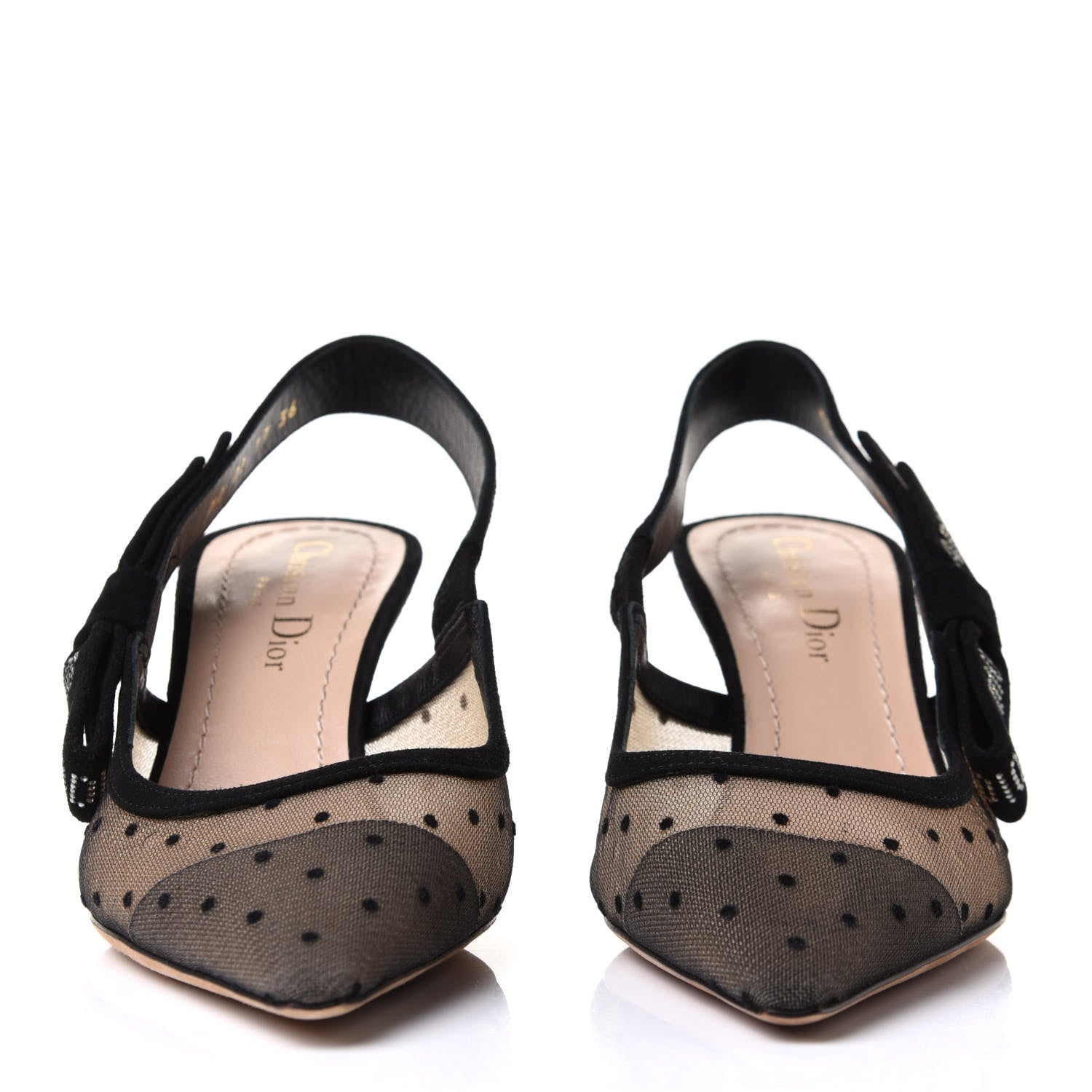 Christian Dior Mesh Plumetis Crystal Suede J'Adior Slingback 65mm Pumps 36 Nude Black 2 of 10