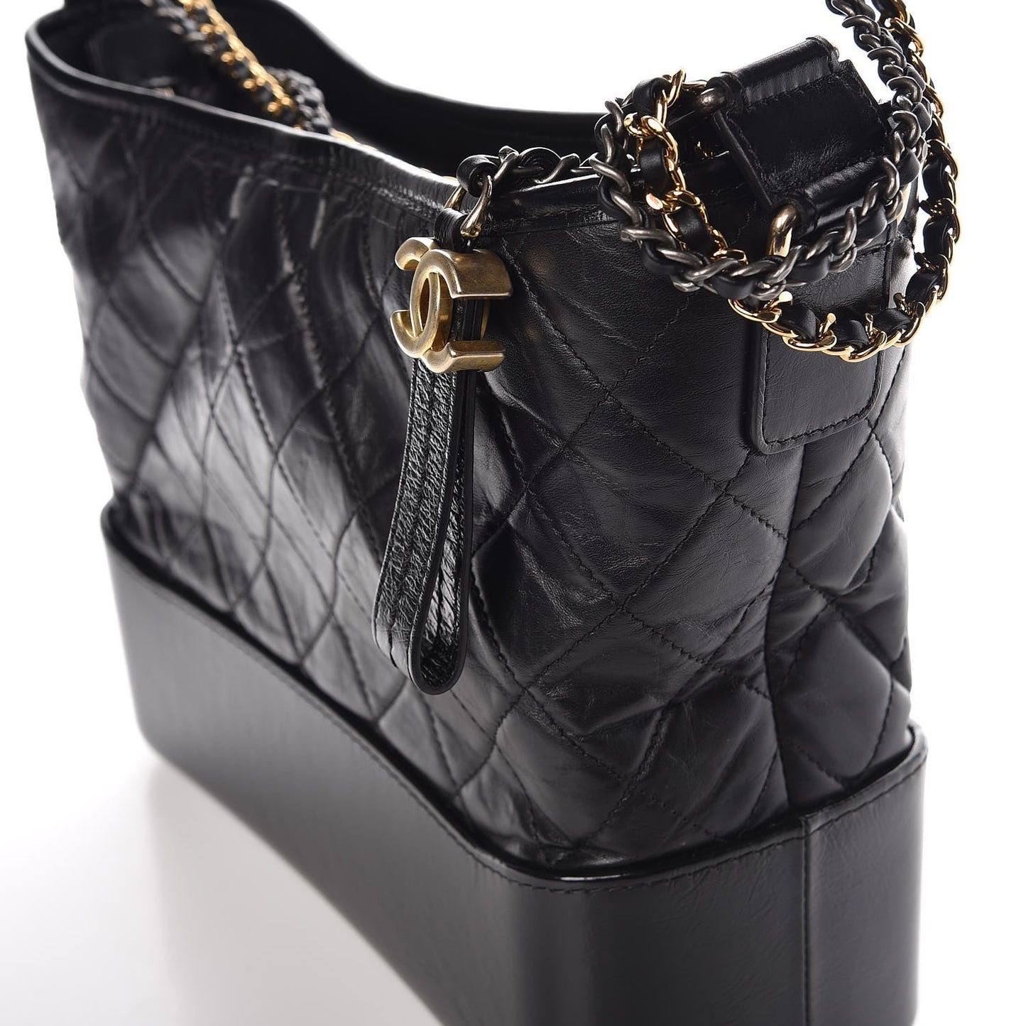 Aged Calfskin Quilted Medium Gabrielle Hobo Black