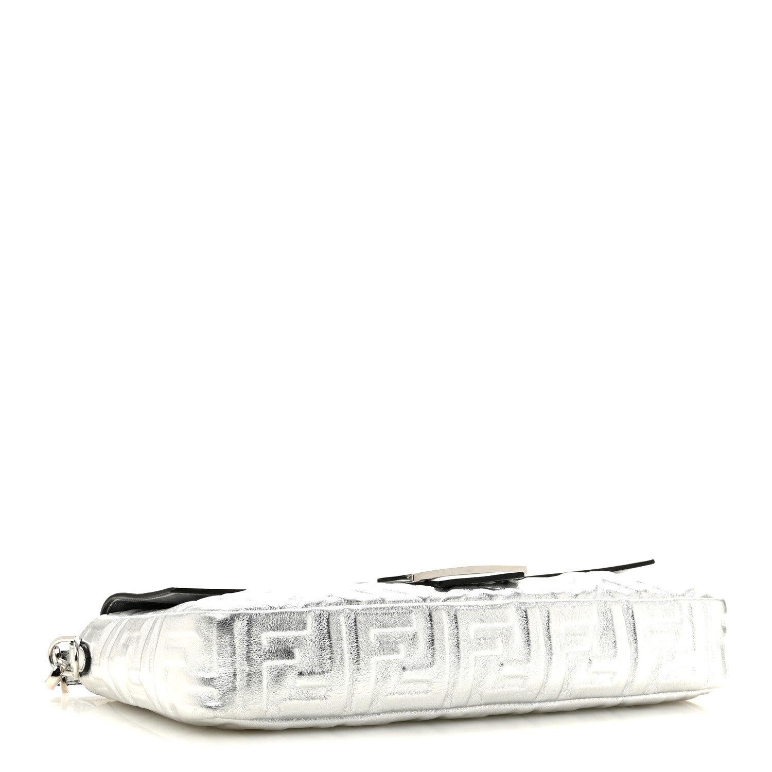 Fendi Vitello Catalan Mirror FF 1974 Embossed Large Baguette Argento 4 of 14