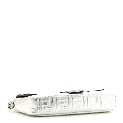 Fendi Vitello Catalan Mirror FF 1974 Embossed Large Baguette Argento 4 of 14