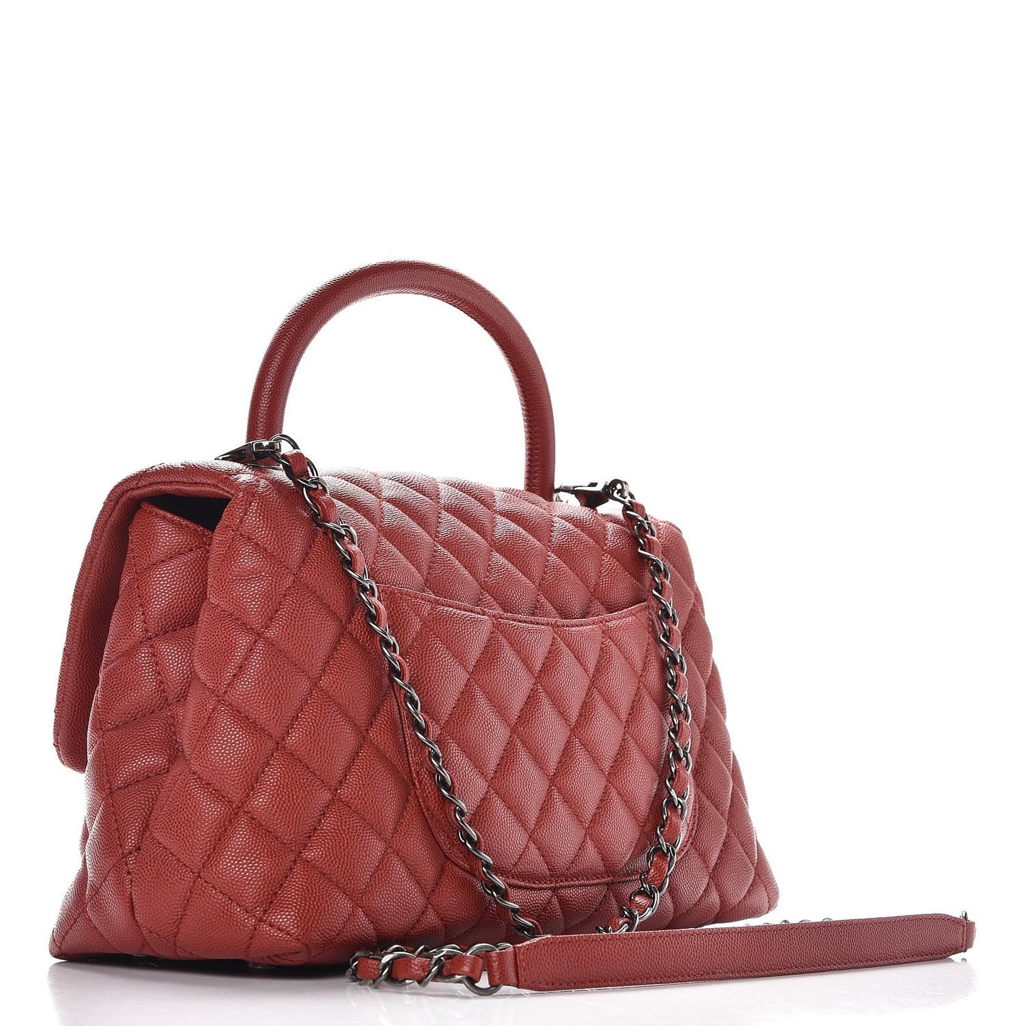 Caviar Quilted Small Coco Handle Flap Dark Red