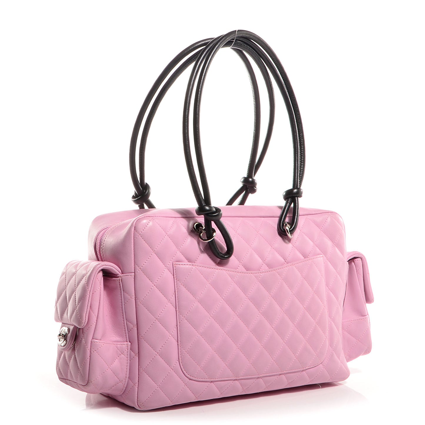 Calfskin Quilted Large Cambon Multipocket Reporter Pink Black
