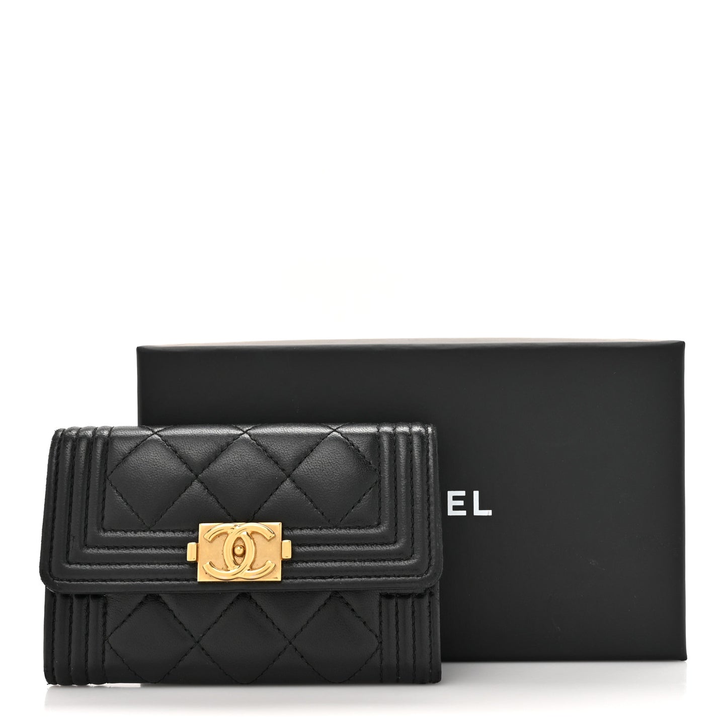 Lambskin Quilted Boy Flap Card Holder Black