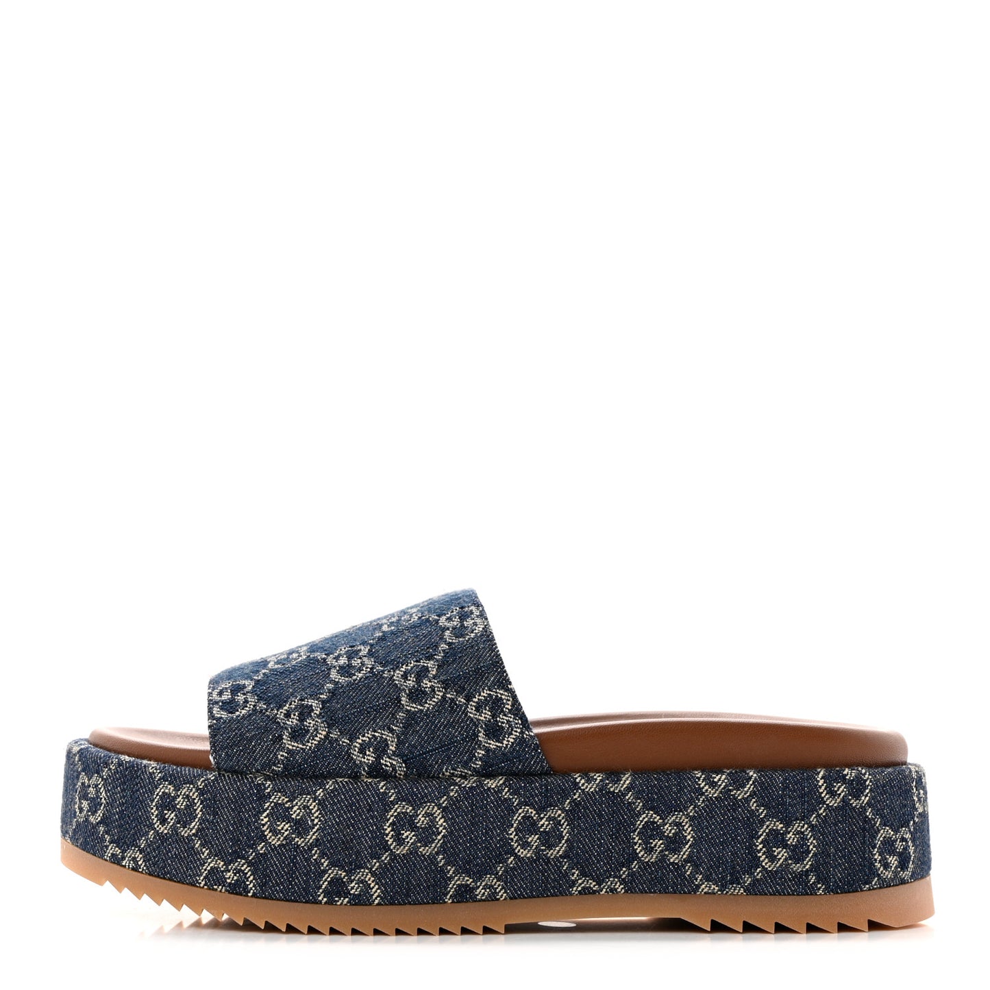 New Denim GG Monogram Angelina Platform 55mm Slide Sandals 38 Blue Tea