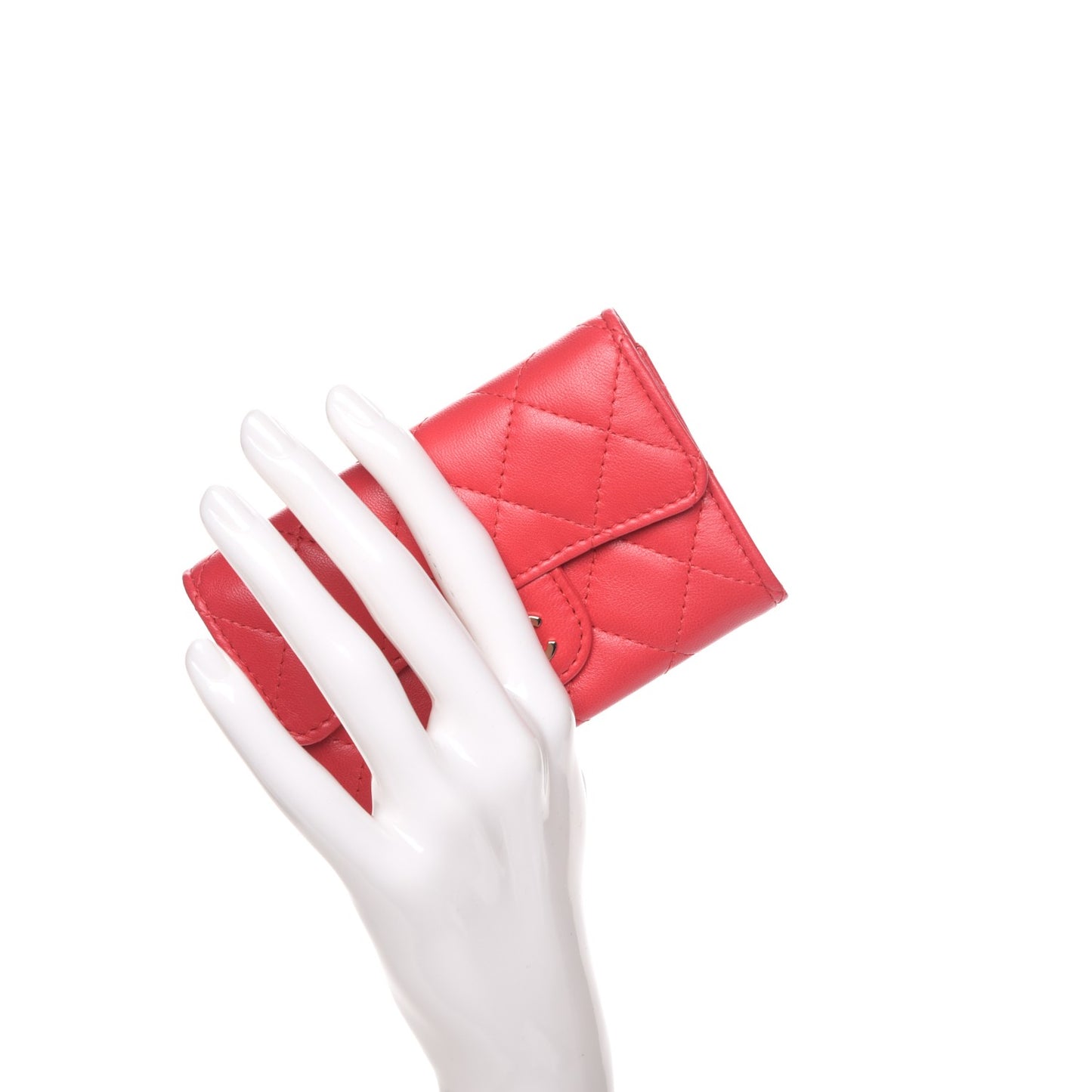 Lambskin Quilted Card Holder Light Red