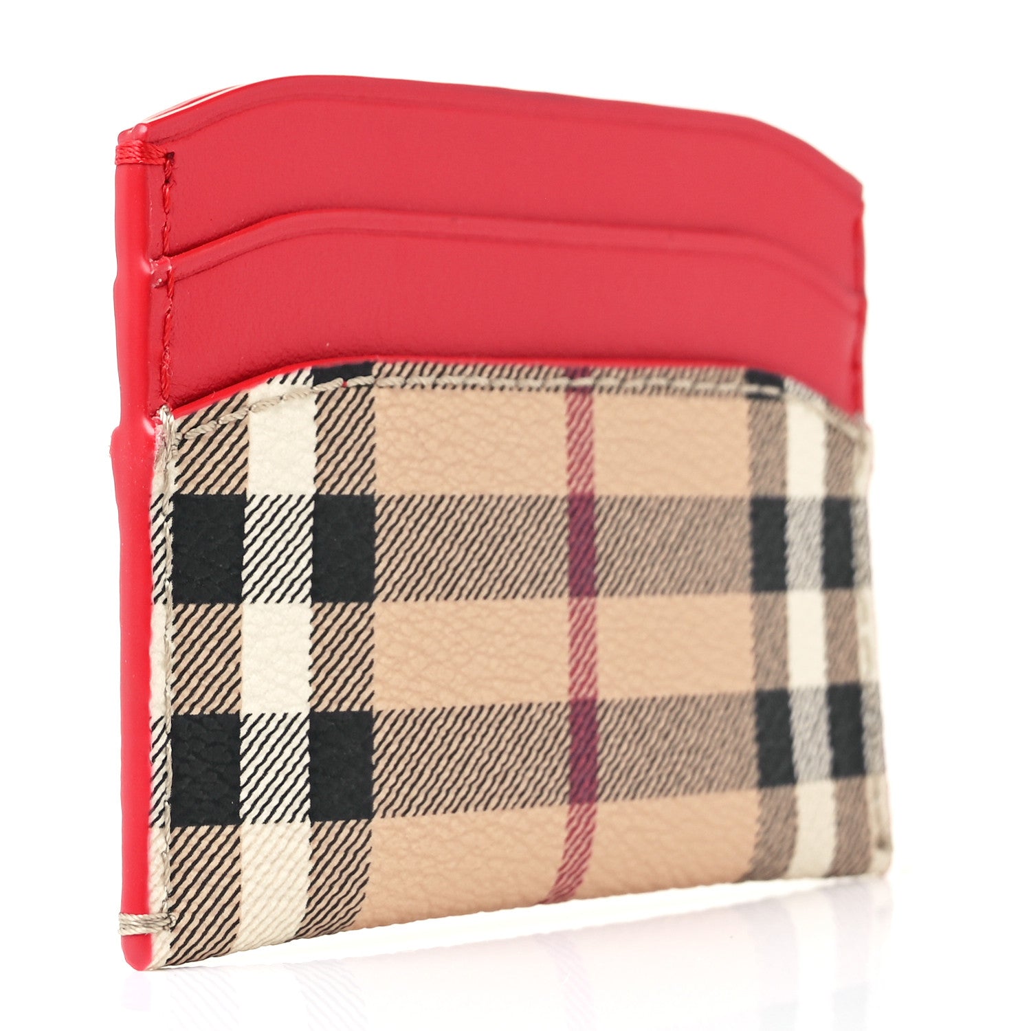 Burberry Soft Grain Calfskin Haymarket Check Izzy Card Case Red 3 of 9