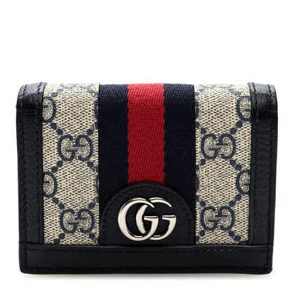 Gucci GG Supreme Monogram Textured Dollar Calfskin Web Ophidia Card Case Beige Blue 1 of 6