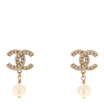 Chanel Crystal Pearl CC Drop Earrings Gold 1 of 4