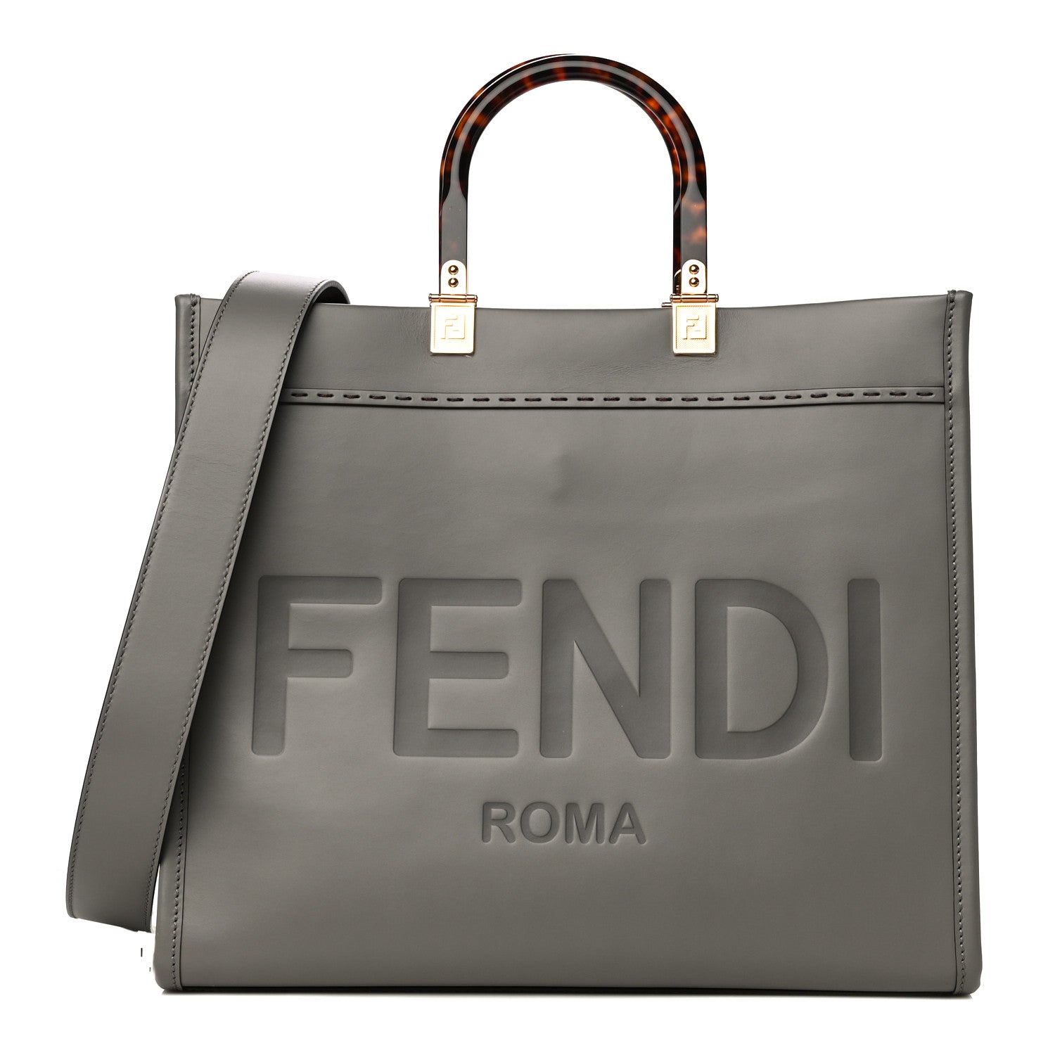 Fendi Vitello King Plexiglass Logo Embossed Medium Fendi Sunshine Shopper Tote Moon 1 of 11