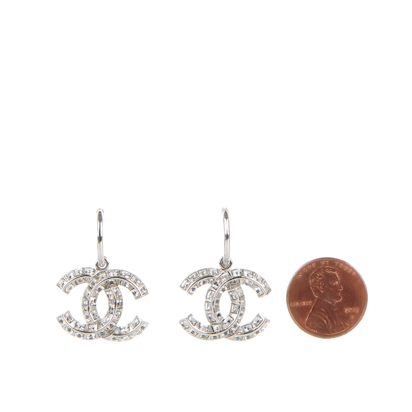 Baguette Crystal CC Drop Earrings Silver