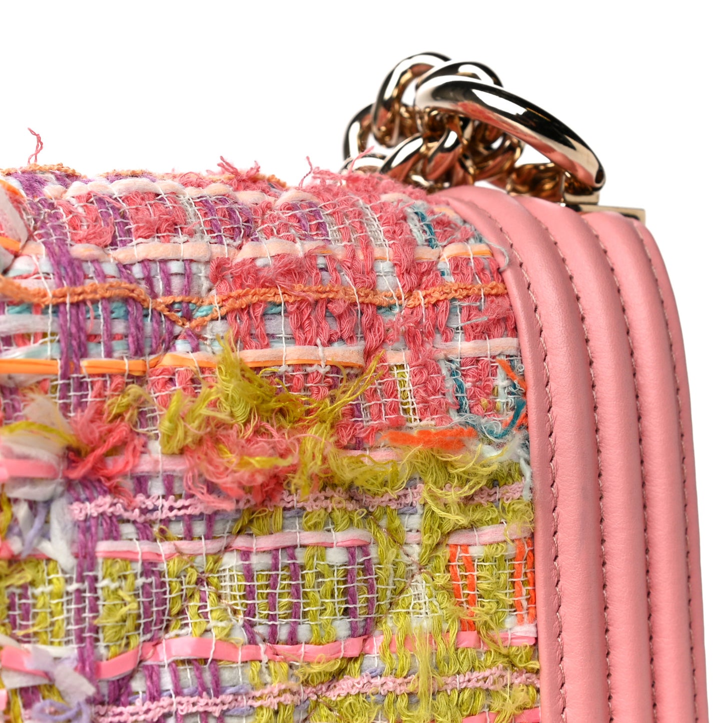 Calfskin Tweed Quilted North South Boy Flap Pink