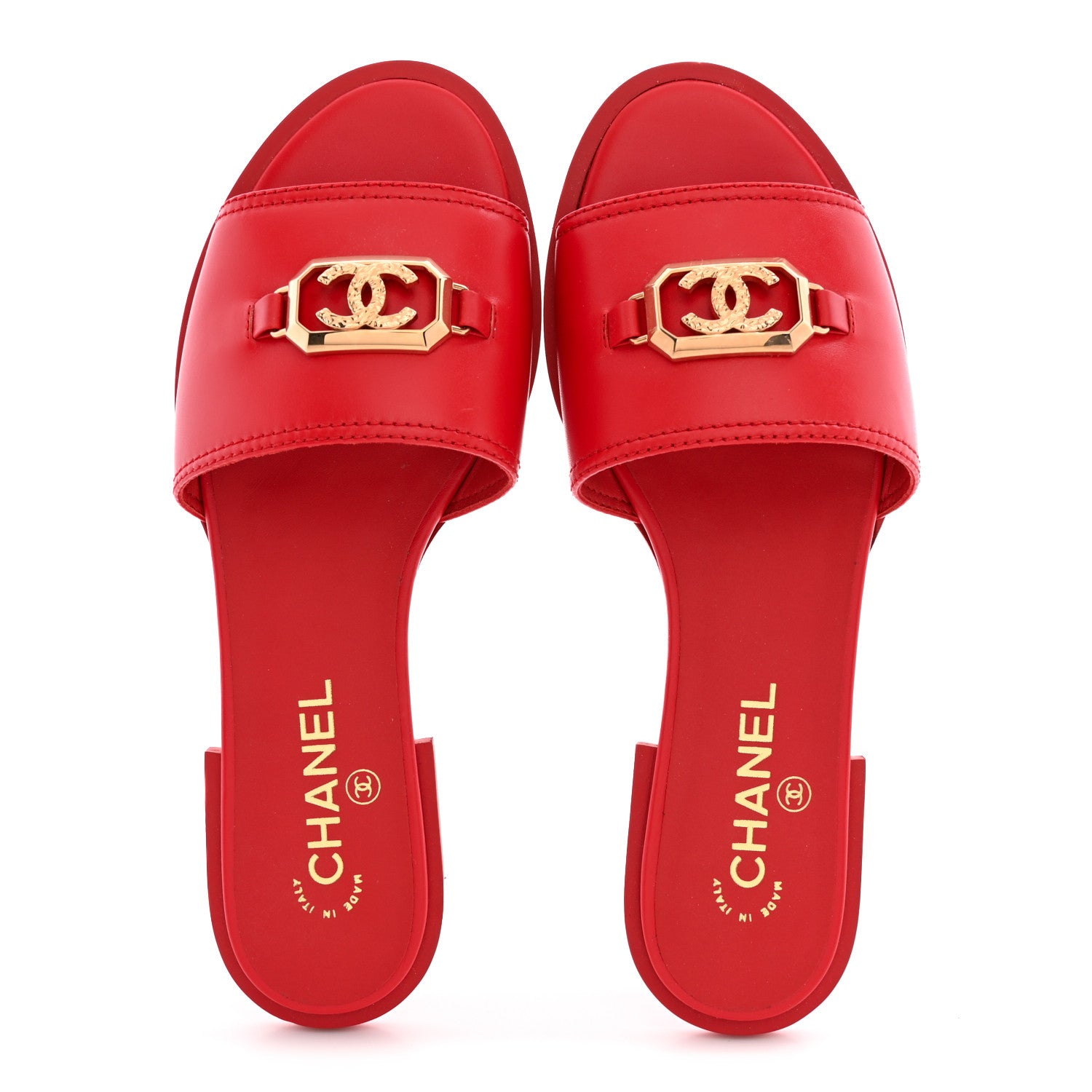 Chanel Shiny Calfskin CC Mules 39 Red 2 of 10