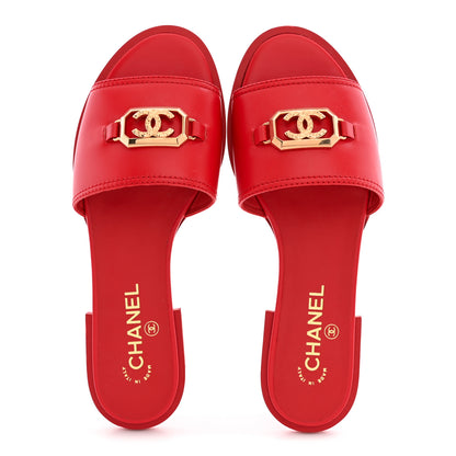 Chanel Shiny Calfskin CC Mules 39 Red 2 of 10