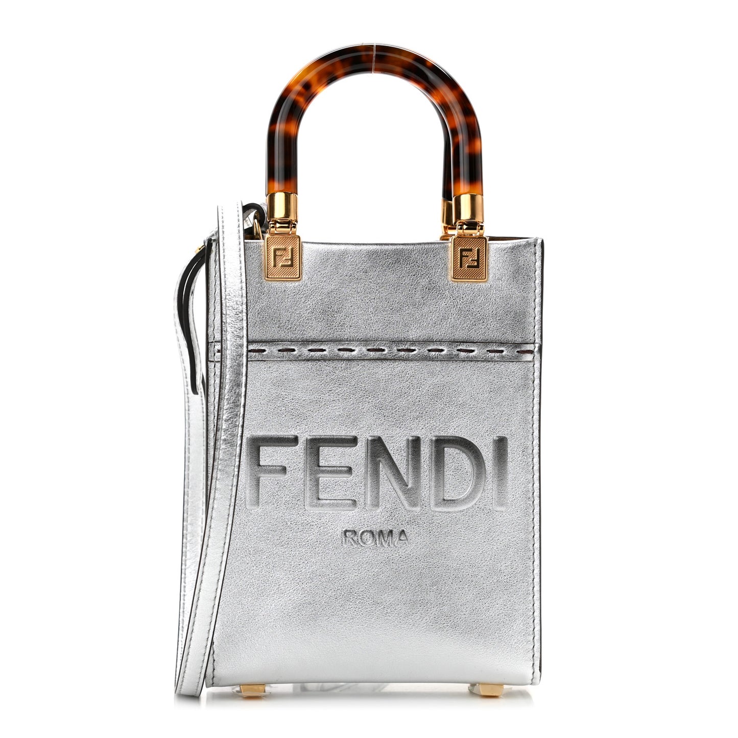 Vitello Catalan Mirror Plexiglass Mini Fendi Sunshine Shopper Tote Argento