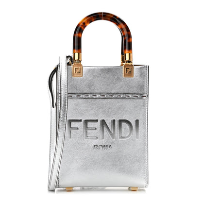 Fendi Vitello Catalan Mirror Plexiglass Mini Fendi Sunshine Shopper Tote Argento 1 of 10