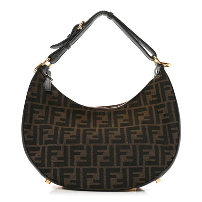 Fendi Fabric Jacquard Vitello Grace FF 1974 Small Fendigraphy Hobo Bag Tobacco Moro Ebano 1 of 10