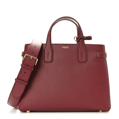 Burberry Grainy Calfskin House Check Medium Banner Tote Mahogany Red 1 of 8