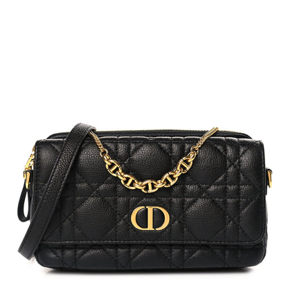 Christian Dior Supple Calfskin Cannage Caro Pouch with Chain Black 1 of 9