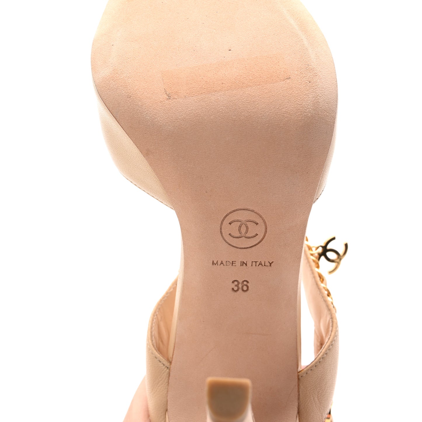 Lambskin CC Chain Sandals 36 Beige