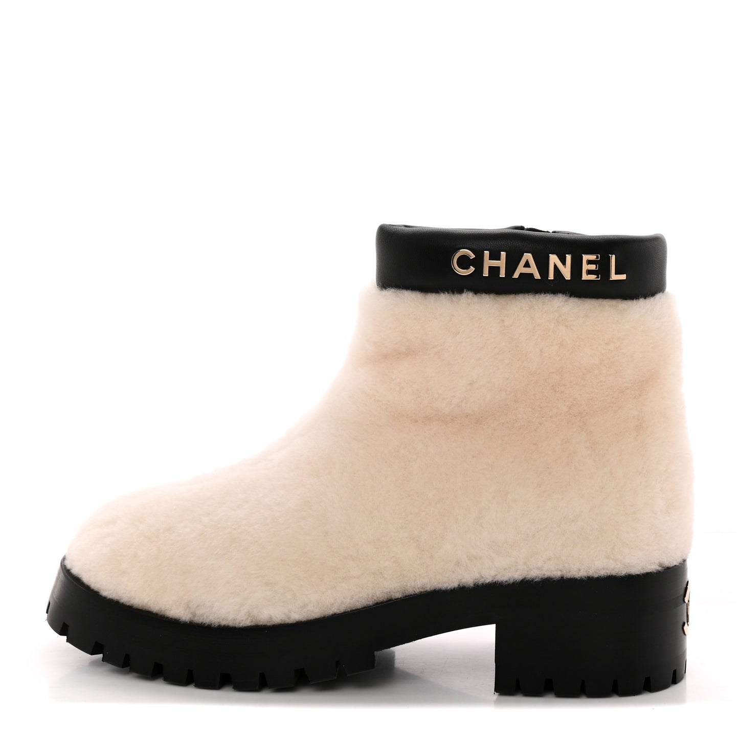 Shearling Lambskin Logo Ankle Boots 37.5 Ivory Black