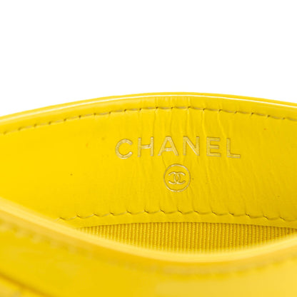 Chanel Patent Quilted Card Holder Yellow 7 of 8